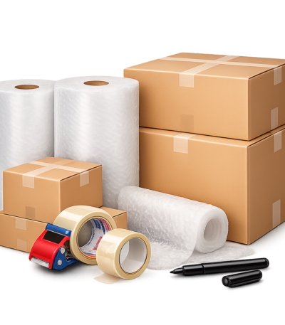 48 moving boxes kit with 18 small 16x10x10, 18 medium 18x14x12, 12 large 20x20x15, bubble wrap rolls, packing tape and black marker